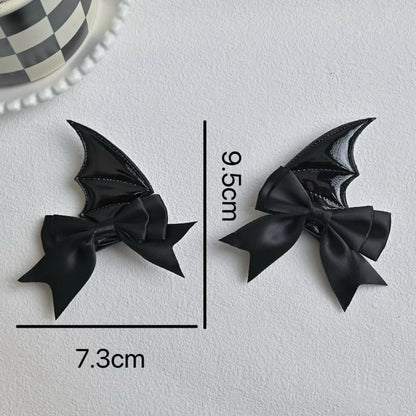 Halloween Devil Horn Bow Hair Clips Gothic Red Black Bat Wing Hairpins Cosplay Set