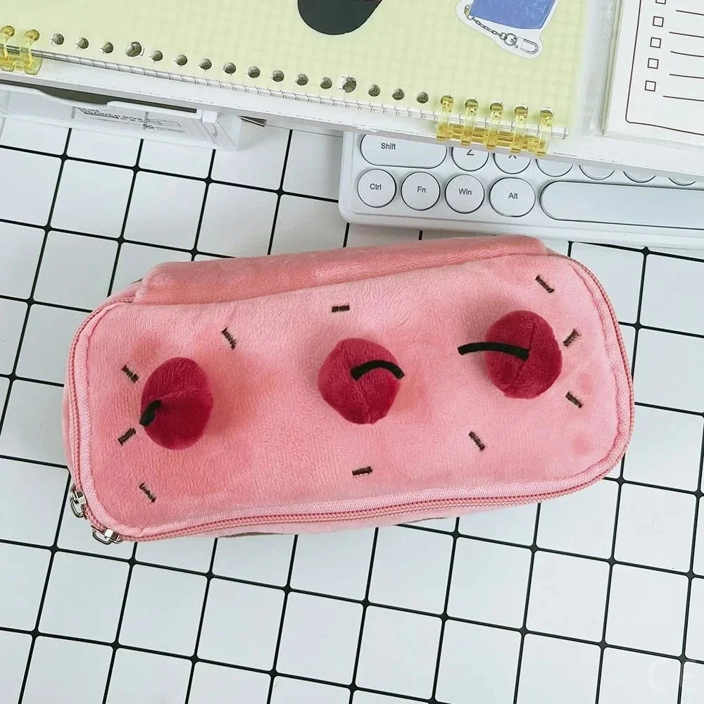 Cherry Cake Plush Pencil Case, Large Capacity Student Stationery Pouch Gift