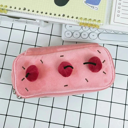 Cherry Cake Plush Pencil Case, Large Capacity Student Stationery Pouch Gift