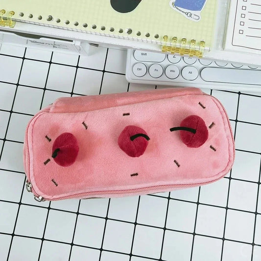 Cherry Cake Plush Pencil Case, Large Capacity Student Stationery Pouch Gift