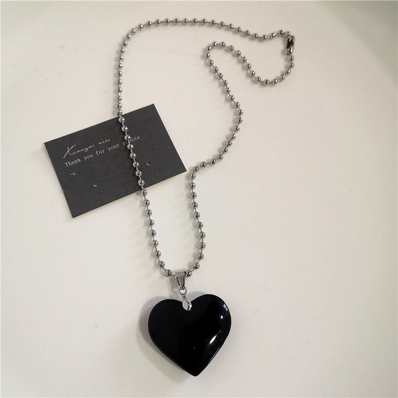 Y2K Punk Heart Cross Pendant Necklace - Grunge Goth Chain for Men Women