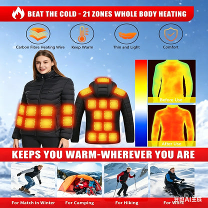 USB Heated Jacket with 29 Heating Zones - 3 Heat Levels, Warm Winter Coat for Outdoor Sports