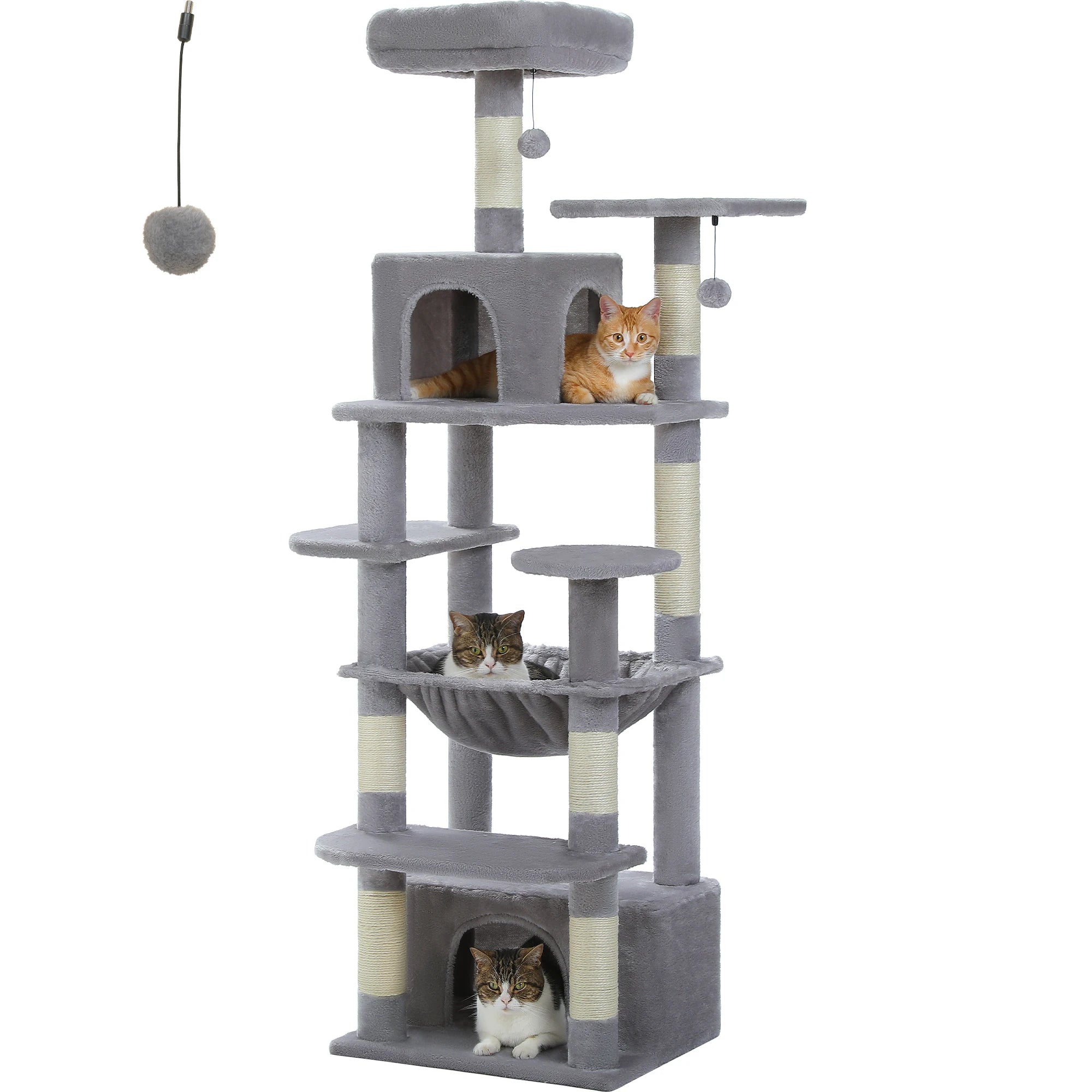 Large Cat Tree Tower with Hammock And Perches Sisal Scratching Posts Spacious Condos And Cat Toys for Indoor Cats Grey/Beige/Black