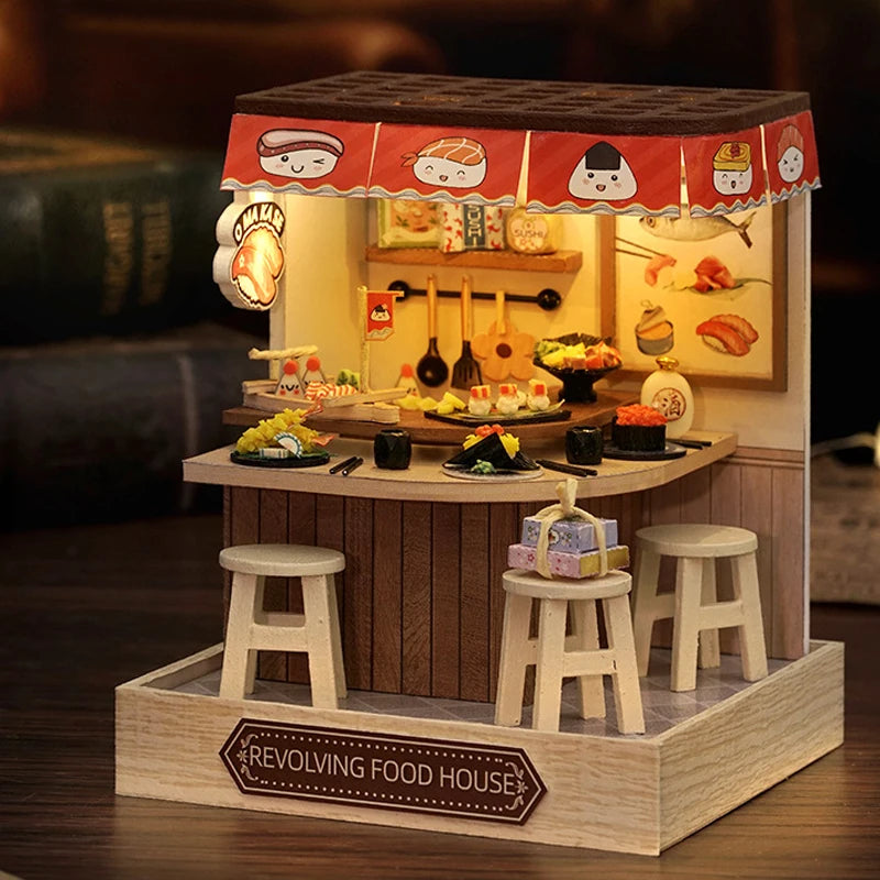 DIY 3D Puzzle Wooden Miniature Dollhouse Building Kit - Handmade Coffee House Model Gift