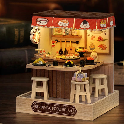 DIY 3D Puzzle Wooden Miniature Dollhouse Building Kit - Handmade Coffee House Model Gift