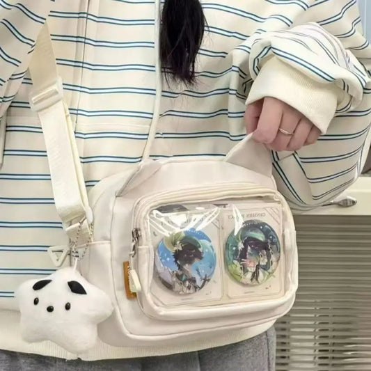 Y2K Clear Ita Crossbody Bag, Transparent Cartoon Doll Display Phone Bag