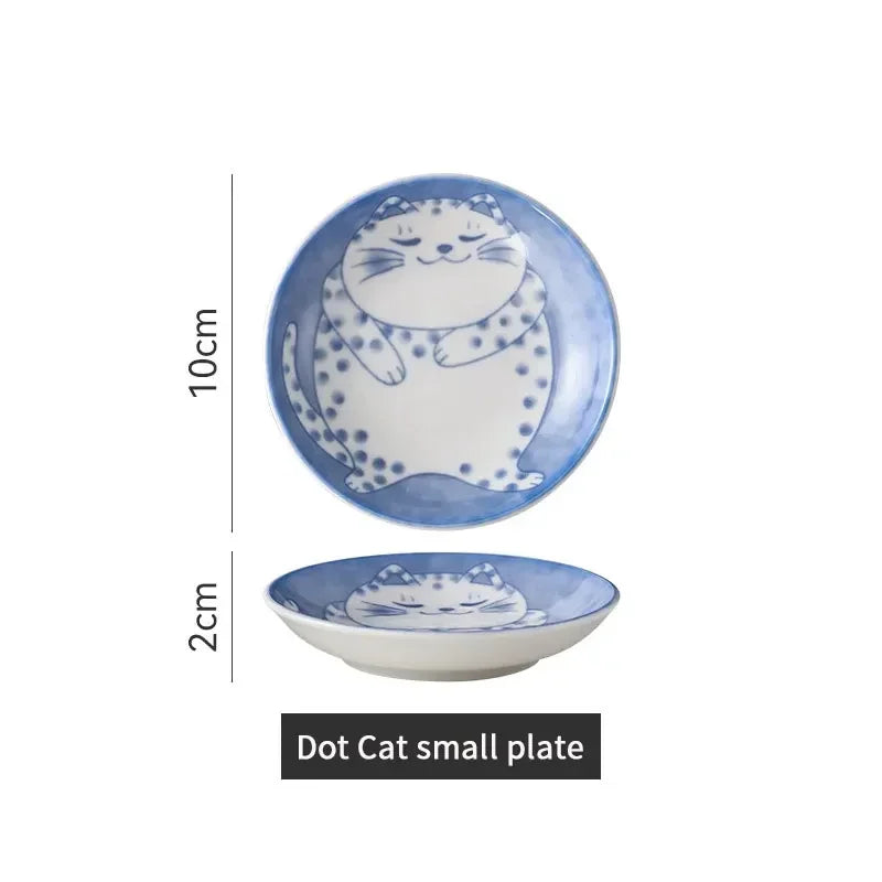 Lucky Cat Ceramic Sauce Dishes Set – 4pc Japanese Style Sushi Plates