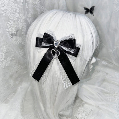 Y2K Gothic Harajuku Lace Bow Hair Clips – Lolita Double Ponytail Hairpins & DIY Bag Decor for Girls