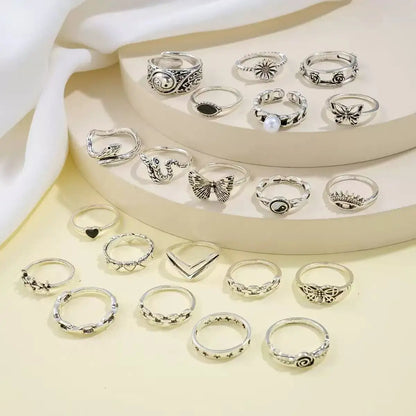 Retro Gothic Women’s Rings Set – 21 Piece Vintage Silver Stackable Knuckle Rings