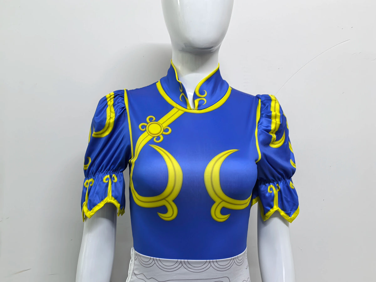 Women's Street Fighter Chun-Li Cosplay Costume – Blue Cheongsam Set