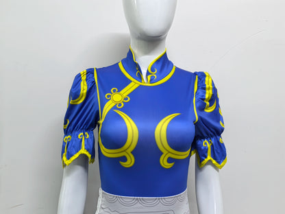 Women's Street Fighter Chun-Li Cosplay Costume – Blue Cheongsam Set