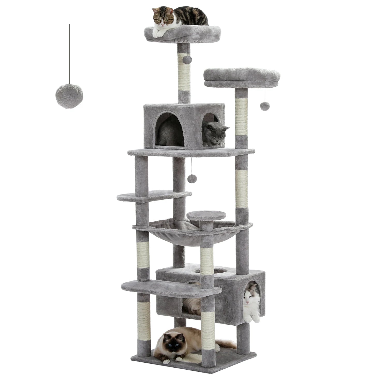 Large Cat Tree Tower with Hammock And Perches Sisal Scratching Posts Spacious Condos And Cat Toys for Indoor Cats Grey/Beige/Black
