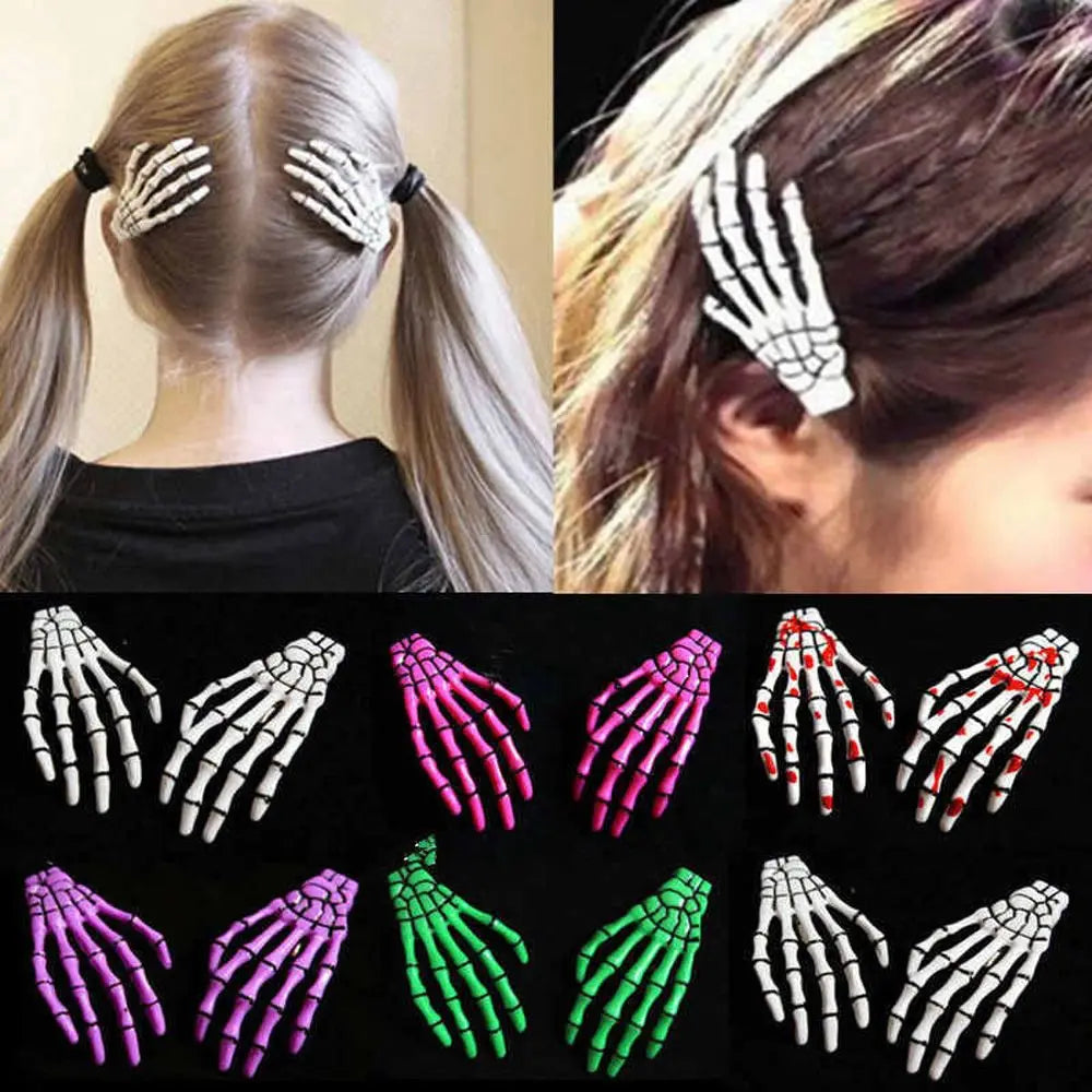 Skull Hand Bone Hair Clips Gothic Ghost Skeleton Claw Hairpin Halloween Accessory