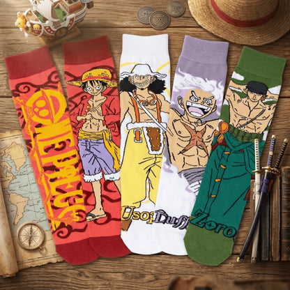 One Piece Luffy & Zoro Gear 5 Cotton Crew Socks – Unisex Anime Streetwear