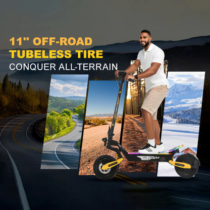 LED Electric Scooter 2400W Dual Motors 52V23AH Battery E Scooter Adult Hydraulic Brake 11'' Off-Road Tires With APP