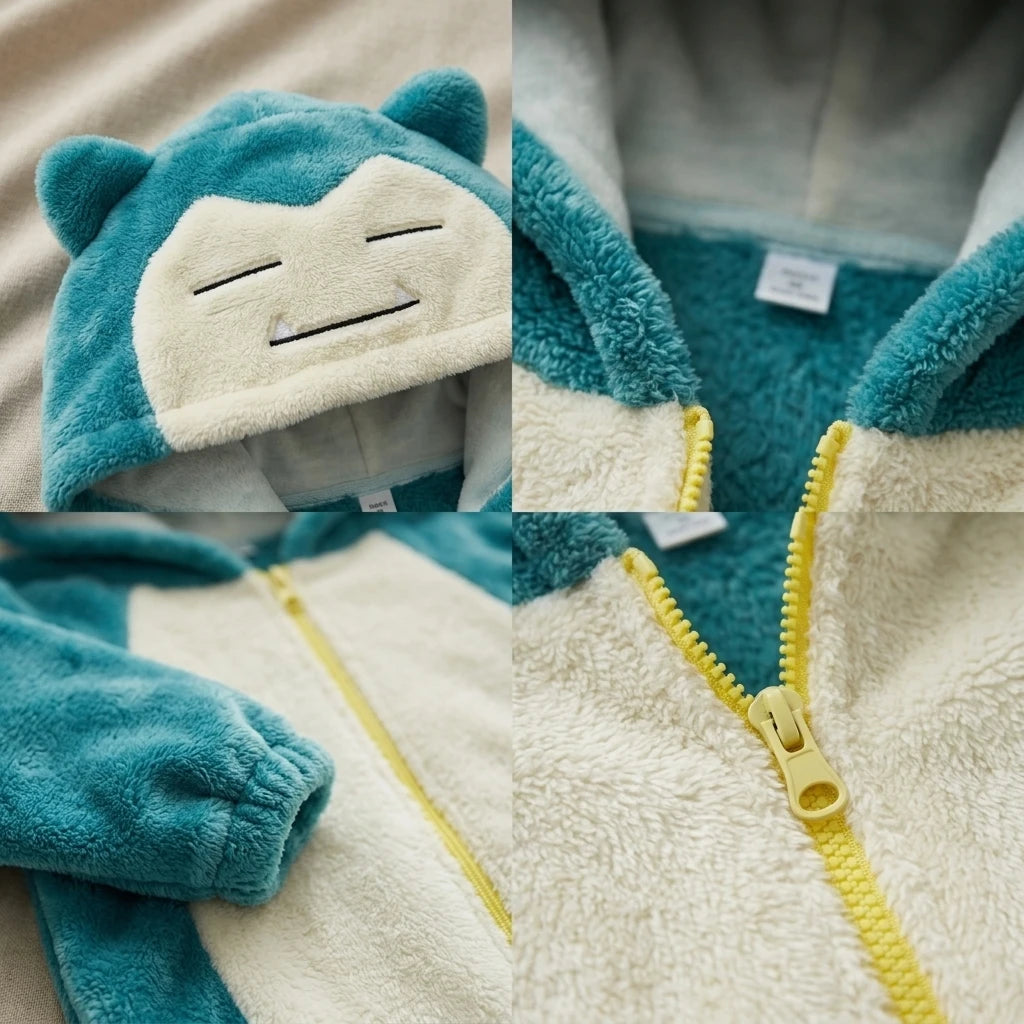Snorlax Onesie Unisex Fleece Warm Cozy Zipper Hooded Romper Perfect for Party Cosplay Dress Up Role Play Gift Set