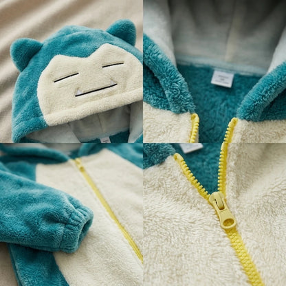 Snorlax Onesie Unisex Fleece Warm Cozy Zipper Hooded Romper Perfect for Party Cosplay Dress Up Role Play Gift Set