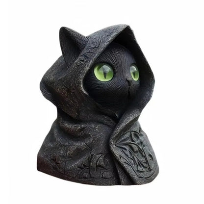 Gothic Hooded Cloak Cat Sculpture – Mystical 3D Printed Cat Statue Home Decor