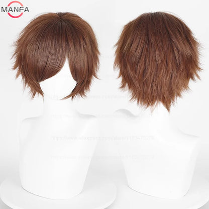 Short Straight Anime Cosplay Wig – 30cm Heat Resistant Synthetic Hair in Solid & Mixed Colors for Men and Women