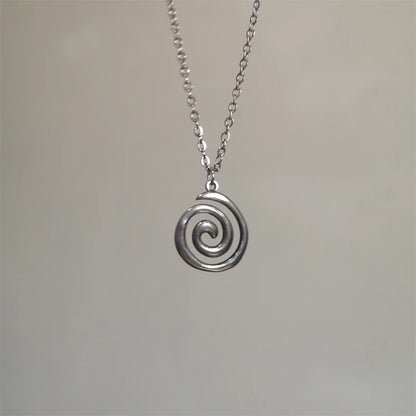 Y2K Spiral Vortex Pendant Necklace - Boho Leather Rope Pentagram Jewelry