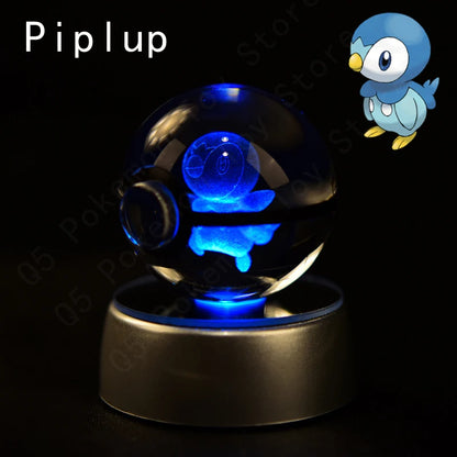 Pokemon 3D Crystal Ball Night Light - Glass Pokeball LED Lamp with Pikachu, Mewtwo & Gengar