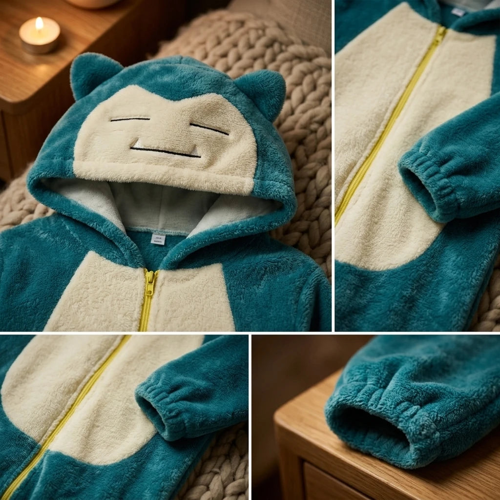Snorlax Onesie Unisex Fleece Warm Cozy Zipper Hooded Romper Perfect for Party Cosplay Dress Up Role Play Gift Set