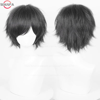 Short Straight Anime Cosplay Wig – 30cm Heat Resistant Synthetic Hair in Solid & Mixed Colors for Men and Women