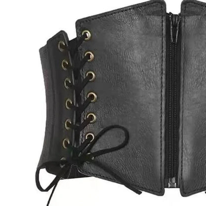 Punk PU Leather Corset Wide Belt - Gothic Elastic Bustier Dress Girdle