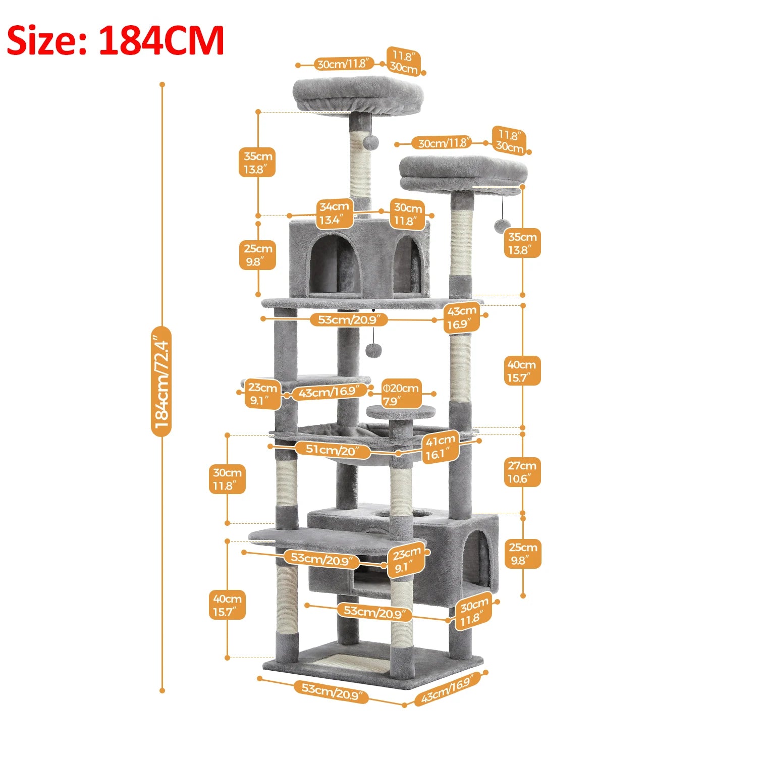 Large Cat Tree Tower with Hammock And Perches Sisal Scratching Posts Spacious Condos And Cat Toys for Indoor Cats Grey/Beige/Black