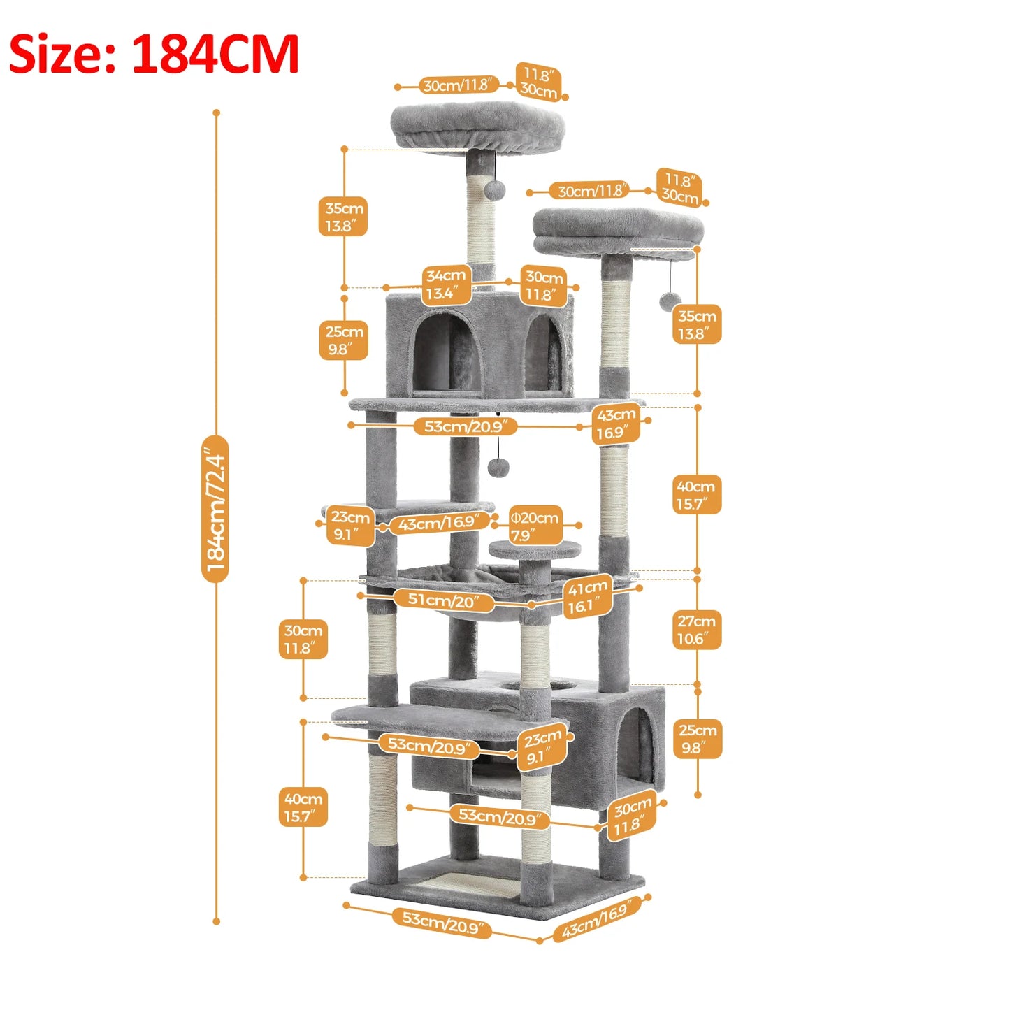 Large Cat Tree Tower with Hammock And Perches Sisal Scratching Posts Spacious Condos And Cat Toys for Indoor Cats Grey/Beige/Black