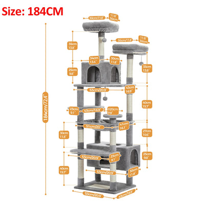 Large Cat Tree Tower with Hammock And Perches Sisal Scratching Posts Spacious Condos And Cat Toys for Indoor Cats Grey/Beige/Black