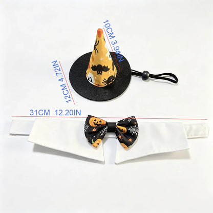 Pet Halloween Costume Set - Pumpkin Spider Wizard Hat & Bow Tie Collar for Dogs Cats