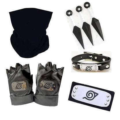 Naruto Kakashi Cosplay Accessory Set - Mask, Headband, Gloves and Kunai Props for Anime Fans