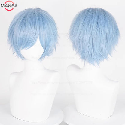 Short Straight Anime Cosplay Wig – 30cm Heat Resistant Synthetic Hair in Solid & Mixed Colors for Men and Women