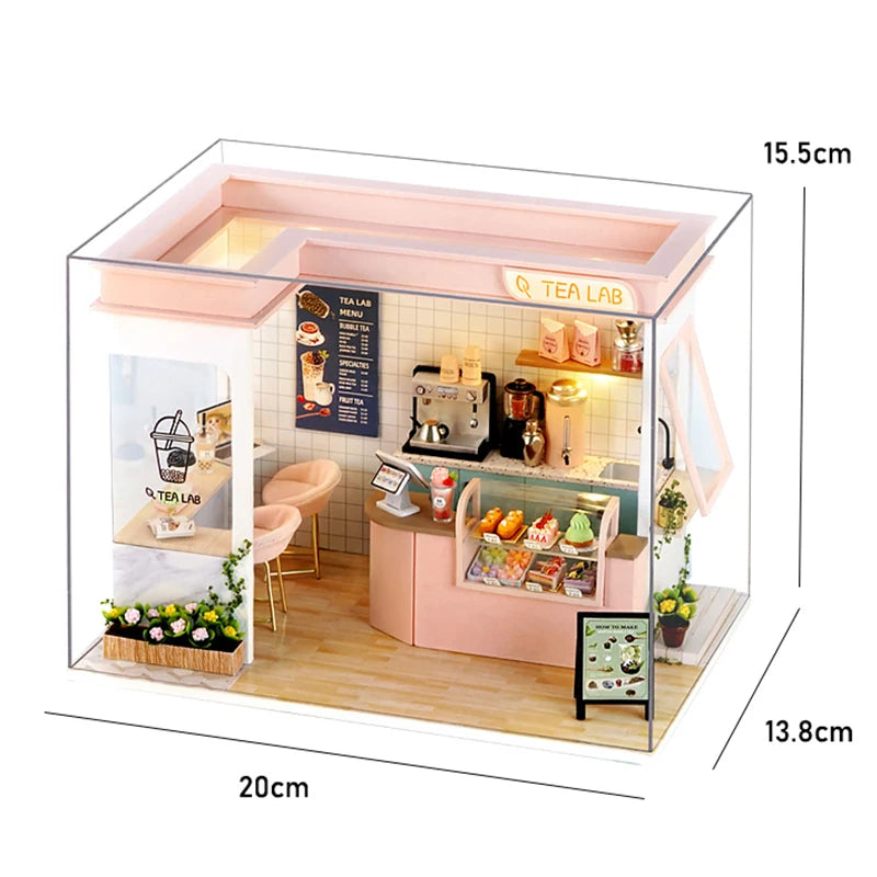 DIY 3D Puzzle Wooden Miniature Dollhouse Building Kit - Handmade Coffee House Model Gift