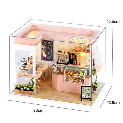 DIY 3D Puzzle Wooden Miniature Dollhouse Building Kit - Handmade Coffee House Model Gift