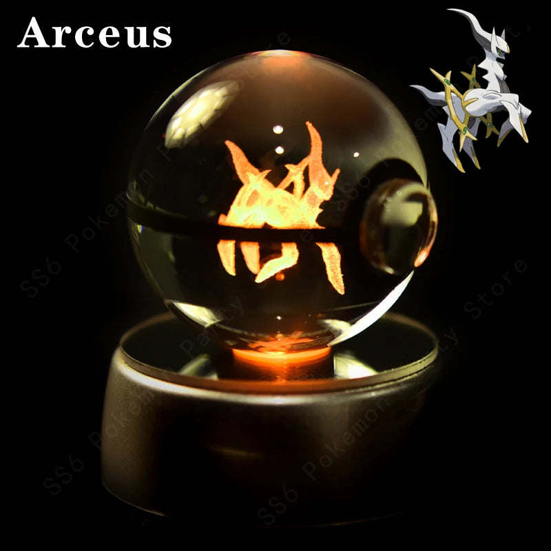 Pokemon 3D Crystal Ball Night Light - Glass Pokeball LED Lamp with Pikachu, Mewtwo & Gengar