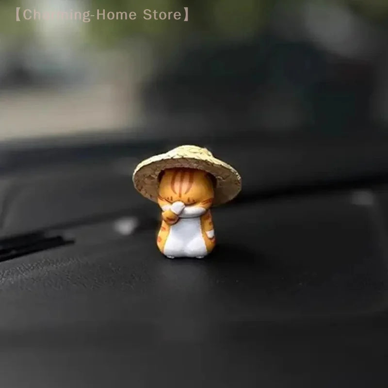 Cute Straw Hat Cat Car Rearview Mirror Pendant