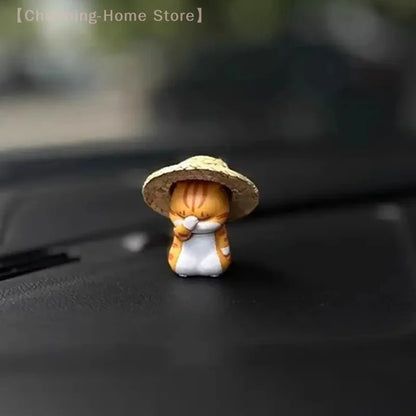 Cute Straw Hat Cat Car Rearview Mirror Pendant
