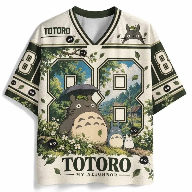 Totoro Anime Print Oversized Mesh Jersey T-Shirt Short Sleeve Streetwear Tee for Adults