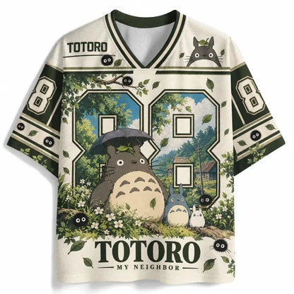 Totoro Anime Print Oversized Mesh Jersey T-Shirt Short Sleeve Streetwear Tee for Adults