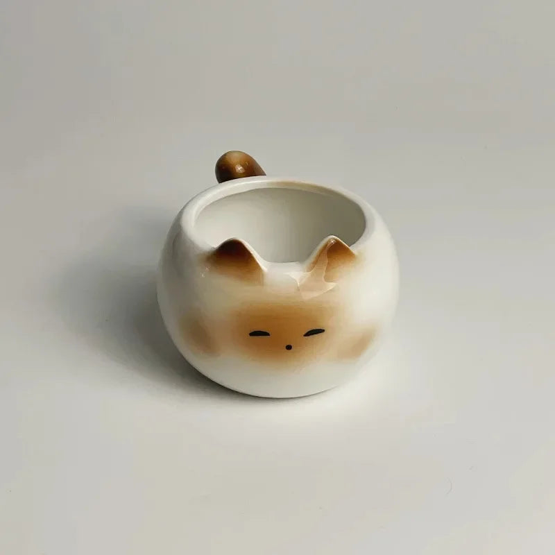 Ceramic Siamese Cat Coffee Mug – Cute Kitten Underglaze Cup for Coffee, Milk & Tea, Gift for Cat Lovers