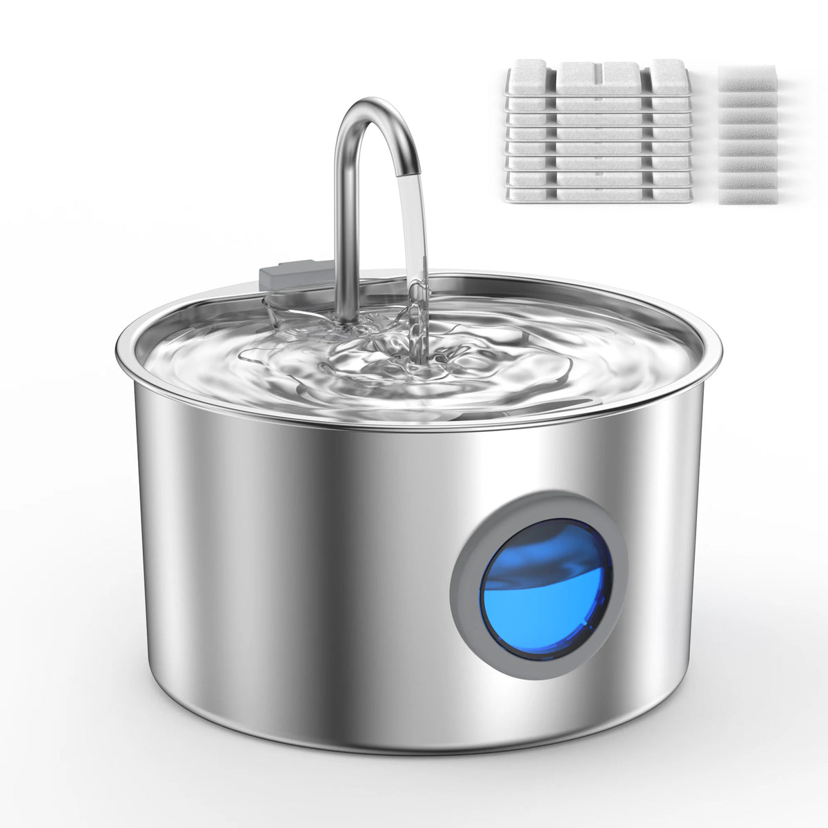 Stainless Steel Cat Water Fountain 108oz/3.2L for Cats, Dogs and Small Pets, with Quiet Operation & LED Light, Easy to Clean & Assemble