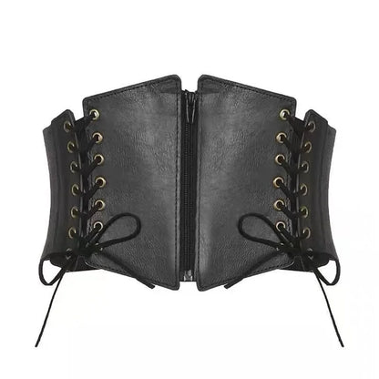 Punk PU Leather Corset Wide Belt - Gothic Elastic Bustier Dress Girdle