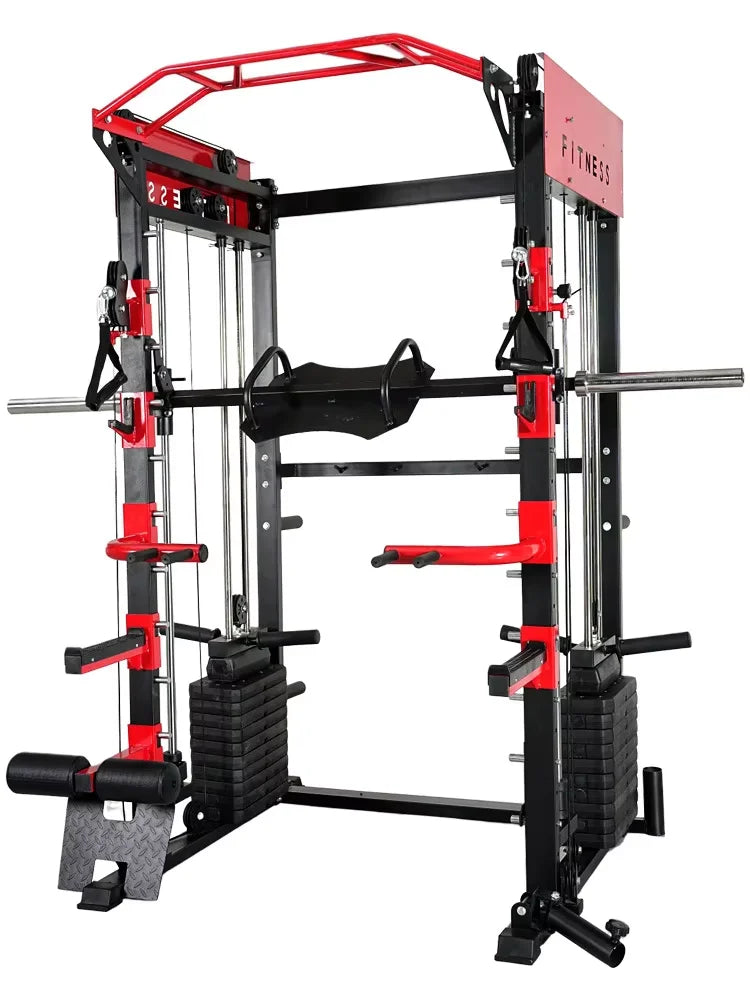 Commercial Power Squat Rack Cage Multi-Functional Smith Machine Home Gym Unisex Indoor Use Cable Crossover Trainer