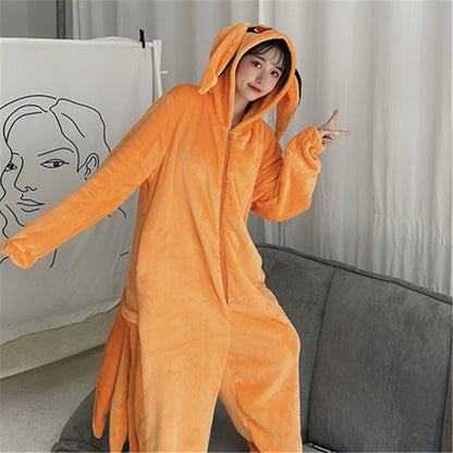 Anime Fox Kigurumi Onesie Pajamas – Adult Unisex Flannel Cosplay Jumpsuit