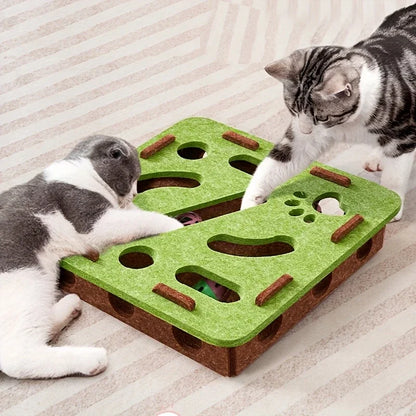 Felt Cat Puzzle Toy Box – Interactive Maze Tunnel with Bell Ball for Indoor Cats