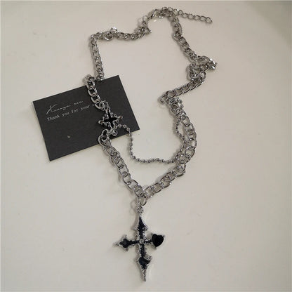 Y2K Punk Heart Cross Pendant Necklace - Grunge Goth Chain for Men Women