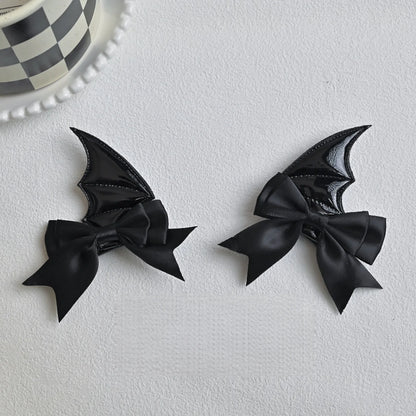 Halloween Devil Horn Bow Hair Clips Gothic Red Black Bat Wing Hairpins Cosplay Set