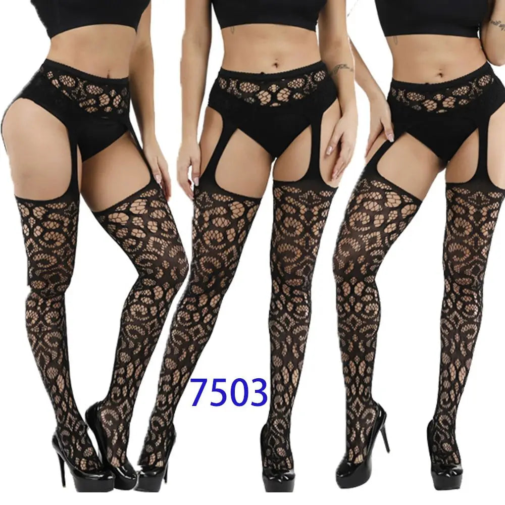 Gothic Sexy Fishnet Stockings Women Harajuku Emo Mesh Thigh High Garter Tights